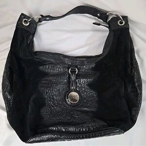 Designer Junior Drake Black Croc-Embossed Women's Hobo Bag leather suede